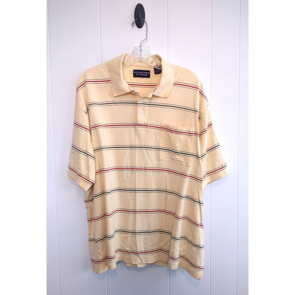 Roundtree & Yorke | Men's Yellow Striped 100% Cotton Polo Size Large